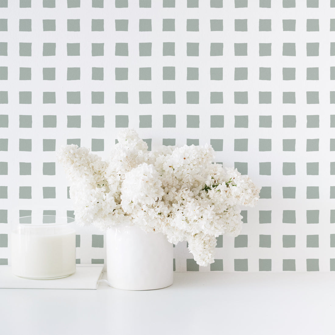 Modern Sage Green Plaid Wallpaper