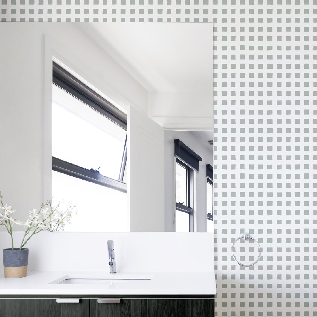Modern Sage Green Plaid Wallpaper