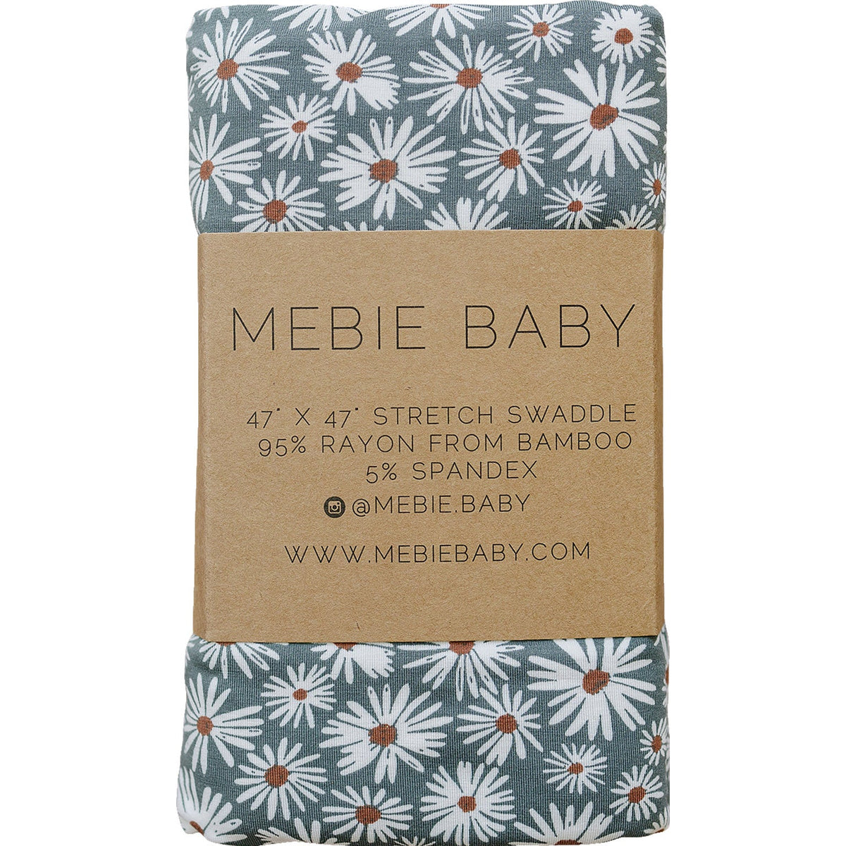 Dark Green Daisy Bamboo Stretch Swaddle Blanket