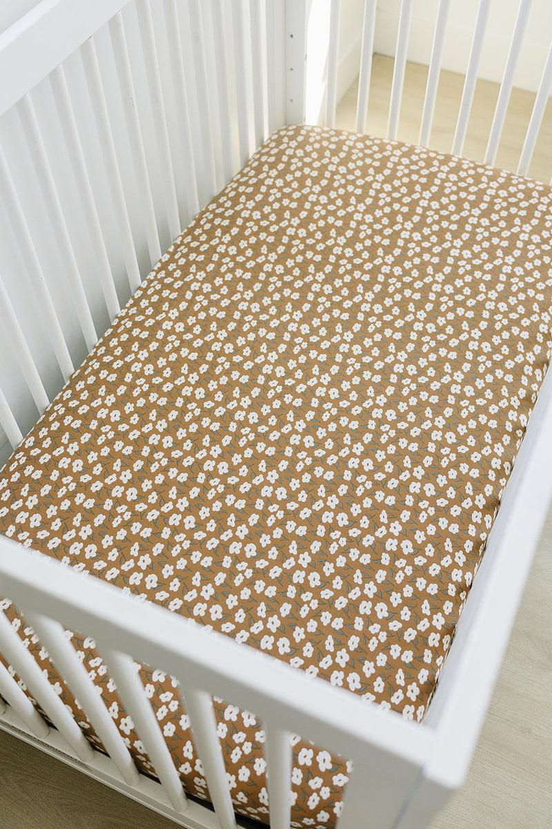 Mustard Floral Bamboo Stretch Crib Sheet