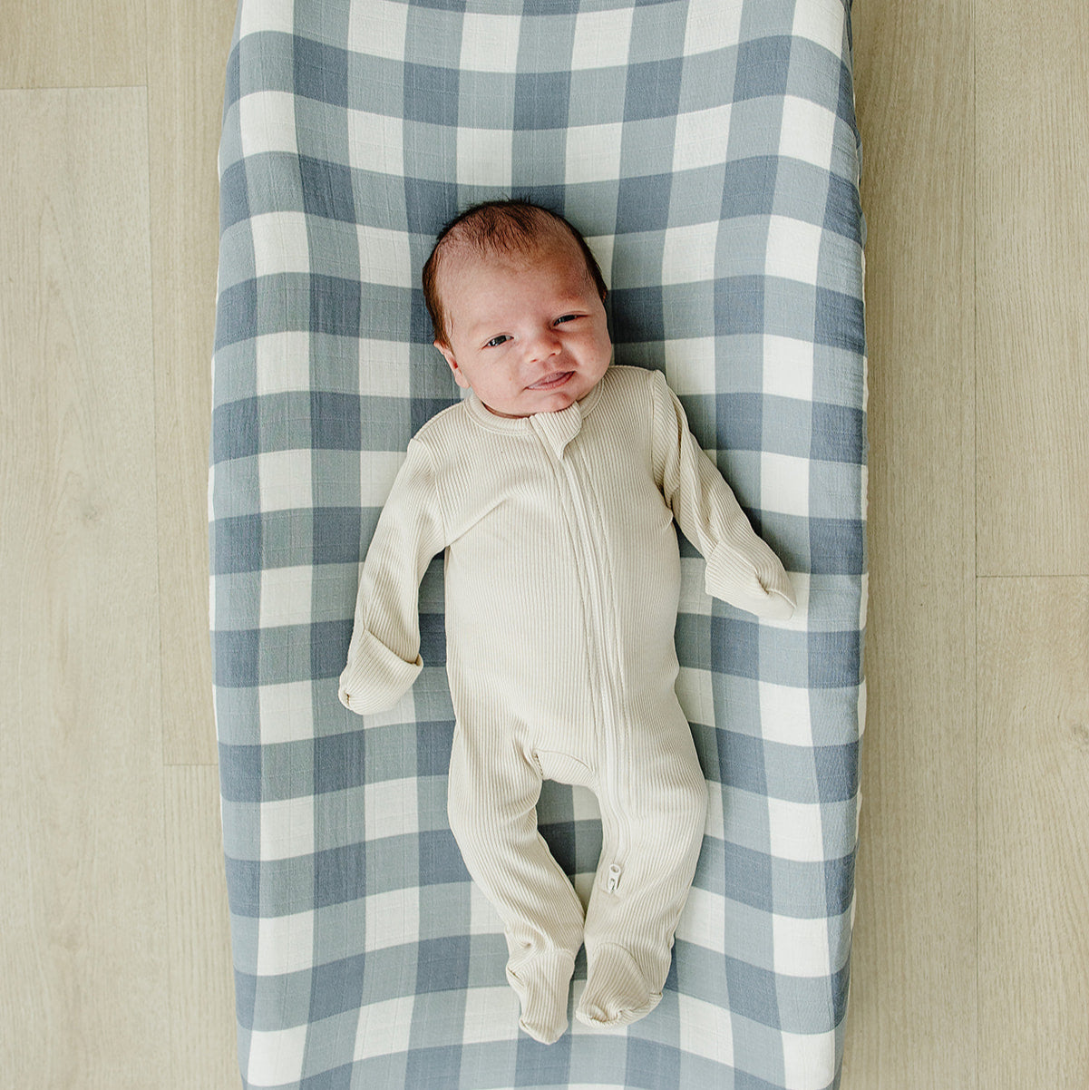 Dusty Blue Gingham Muslin Changing Pad Cover