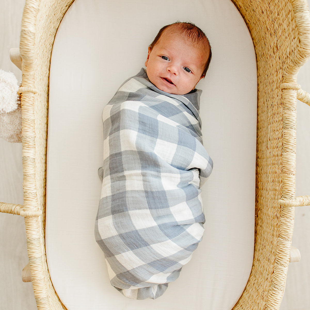 Dusty Blue Gingham Muslin Swaddle Blanket