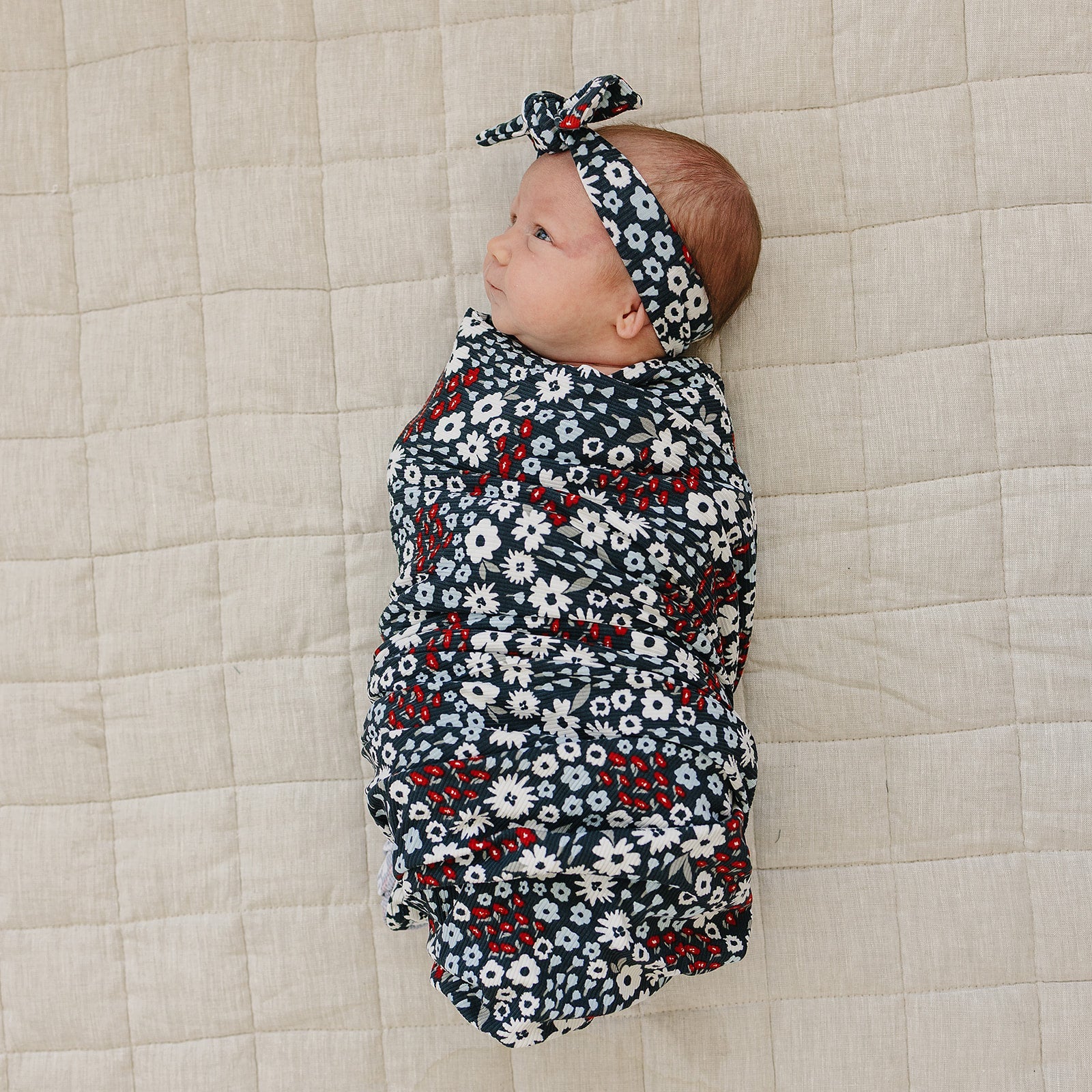 Americana Floral Ribbed Bamboo Stretch Swaddle Blanket