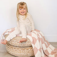 Pink Checkered Plush Blanket