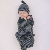 Navy Stripes Ribbed Bamboo Stretch Swaddle Blanket