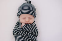 Navy Stripes Ribbed Bamboo Stretch Swaddle Blanket