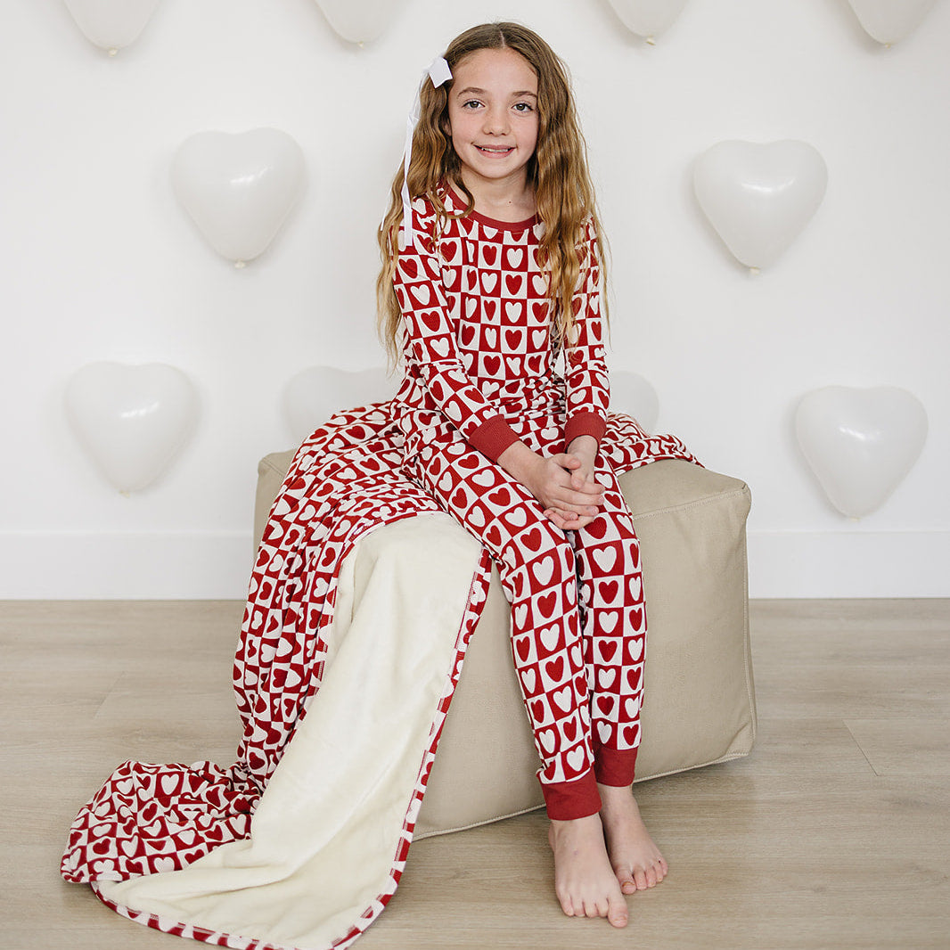Checkered Hearts Ribbed Bamboo Cozy Set