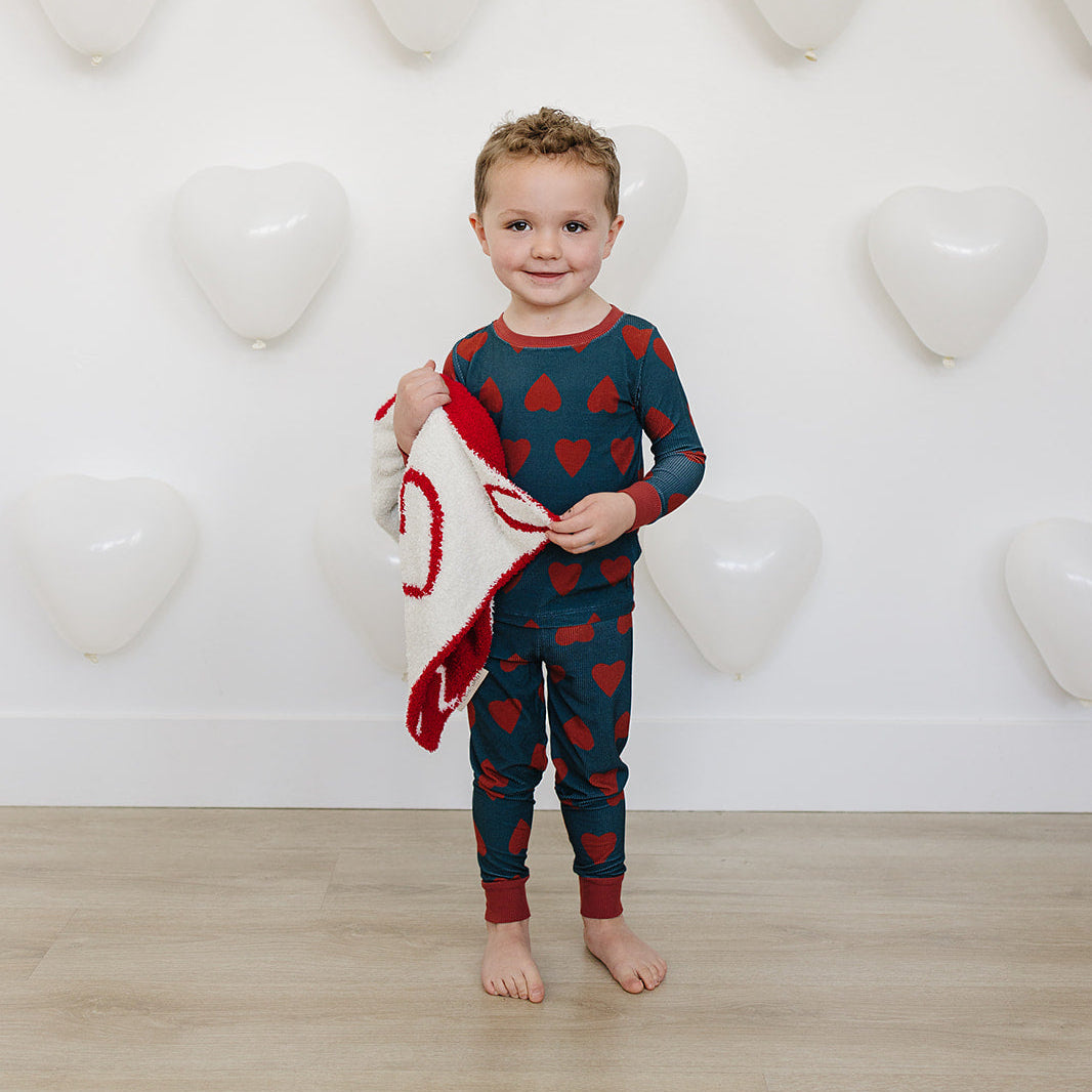 Navy + Red Hearts Ribbed Bamboo Cozy Set