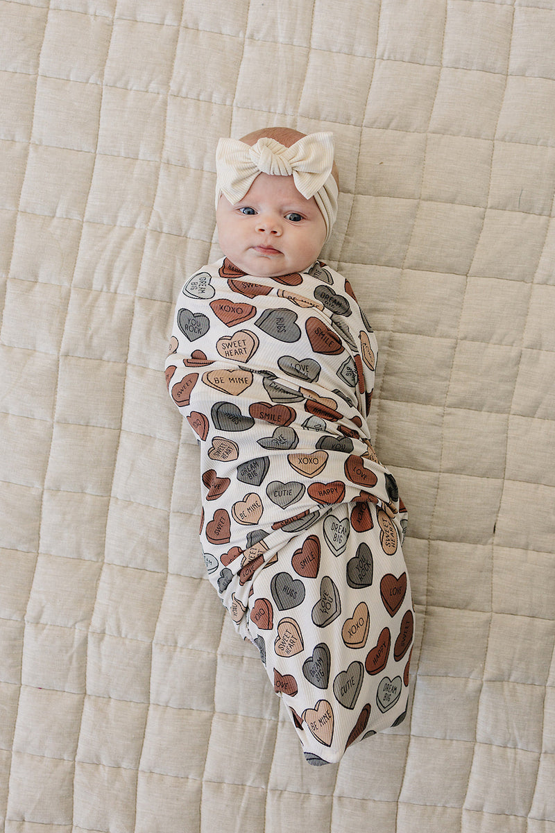 Conversation Hearts Bamboo Stretch Swaddle Blanket