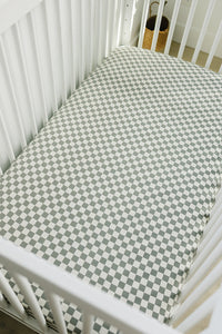 Light Green Checkered Bamboo Stretch Crib Sheet