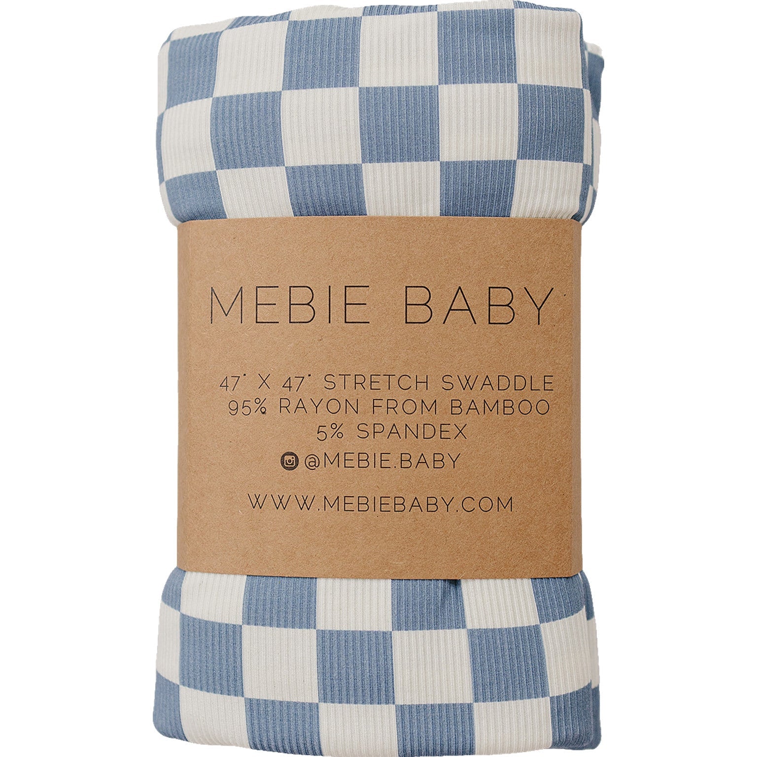 Blue Checkered Ribbed Bamboo Stretch Swaddle Blanket