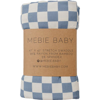 Blue Checkered Ribbed Bamboo Stretch Swaddle Blanket