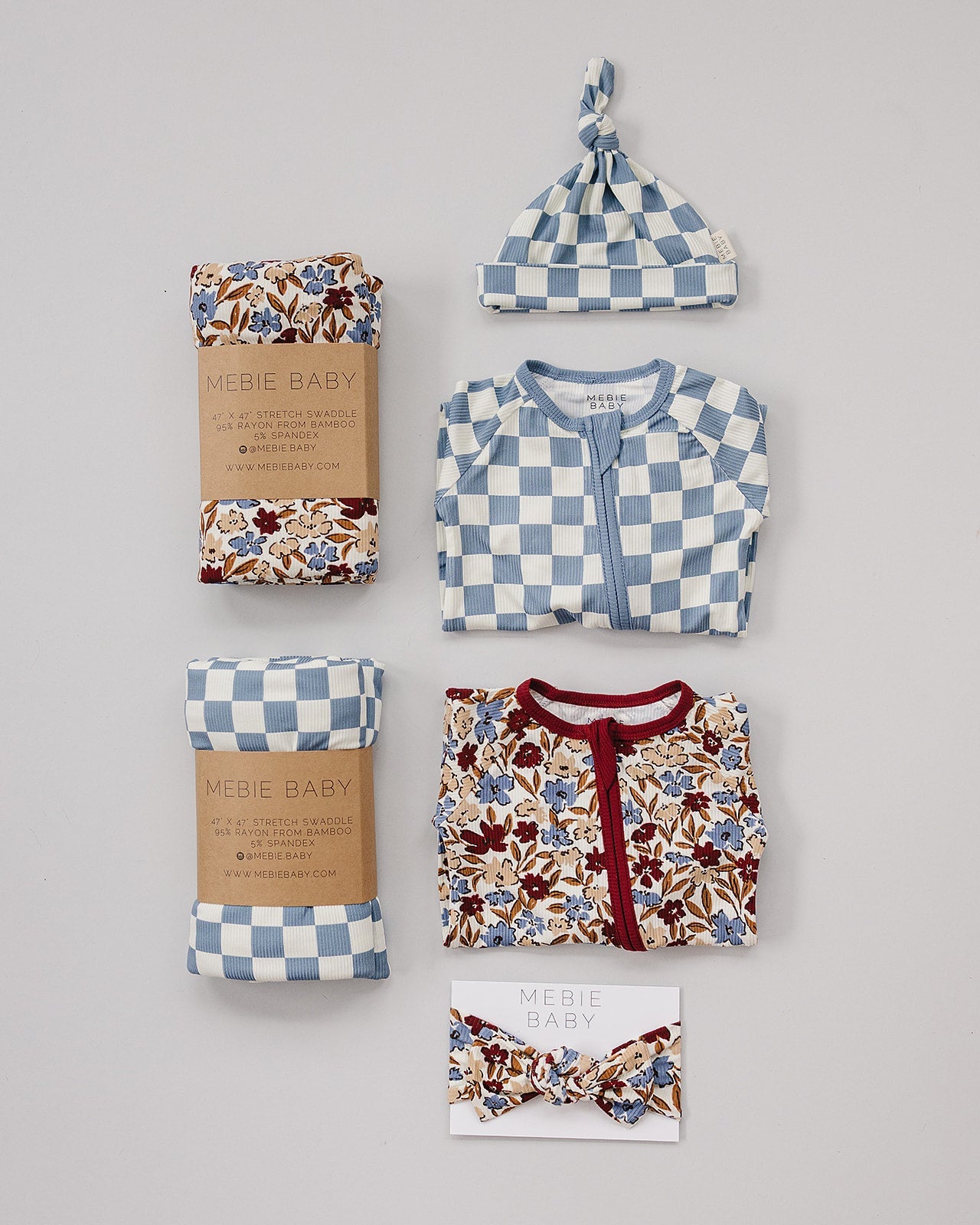 Blue Checkered Ribbed Bamboo Stretch Swaddle Blanket