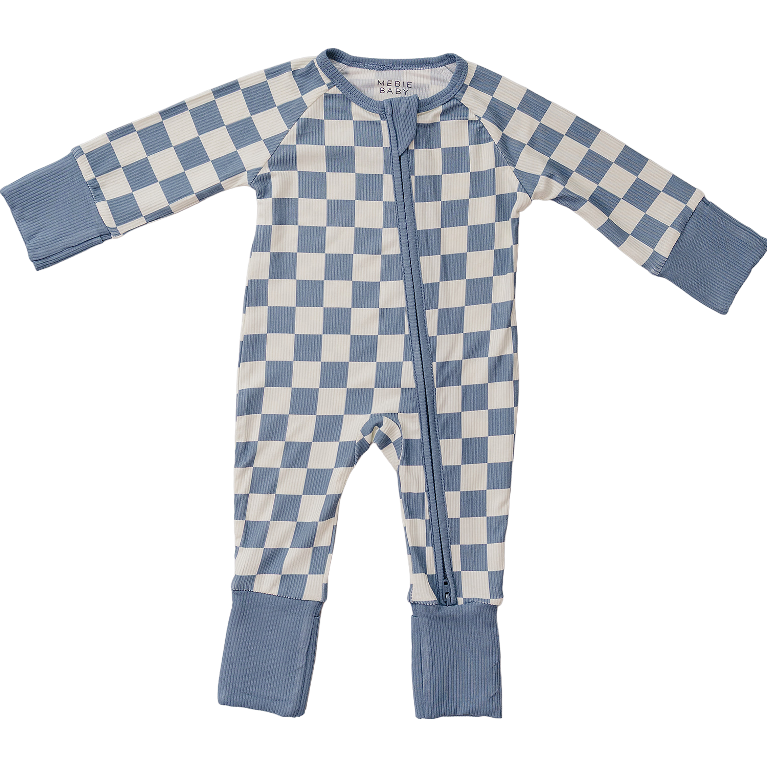 Blue Checkered Bamboo Zipper Romper
