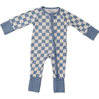 Blue Checkered Bamboo Zipper Romper