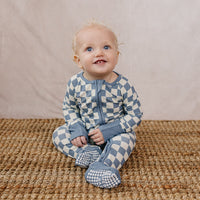 Blue Checkered Bamboo Zipper Romper