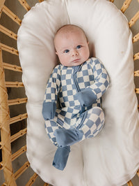 Blue Checkered Bamboo Zipper Romper