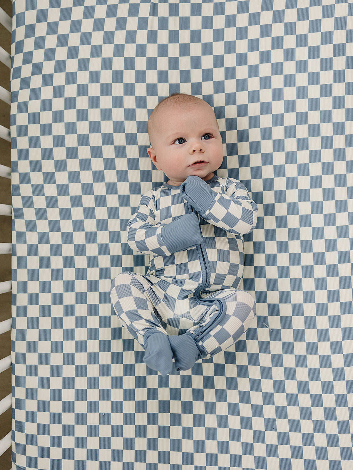 Blue Checkered Bamboo Zipper Romper