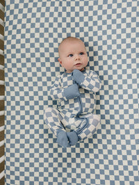Blue Checkered Bamboo Zipper Romper
