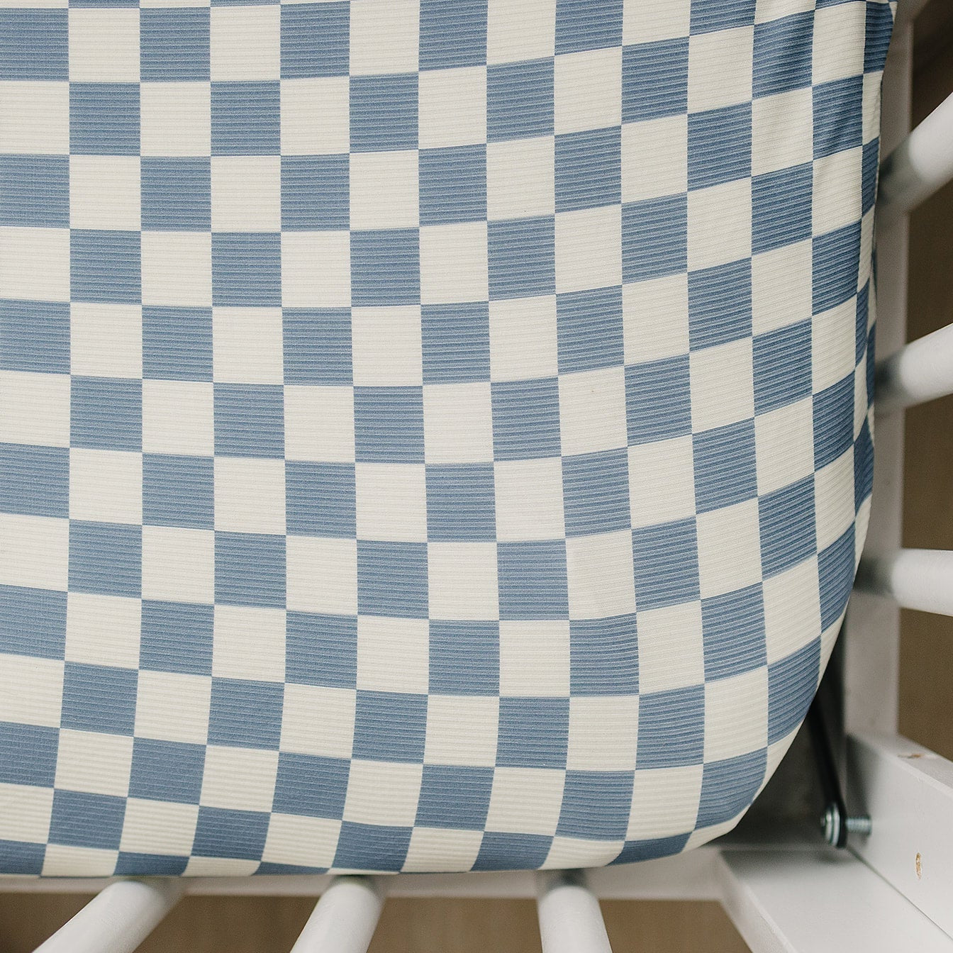 Blue Checkered Ribbed Bamboo Stretch Crib Sheet