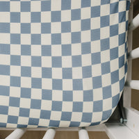 Blue Checkered Ribbed Bamboo Stretch Crib Sheet