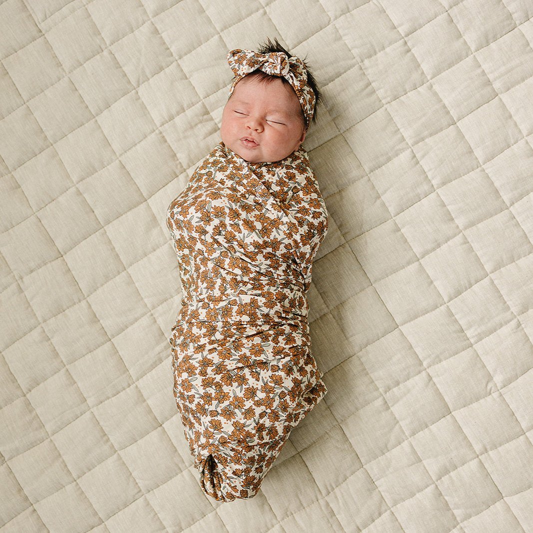 Cream Magnolia Bamboo Stretch Swaddle Blanket