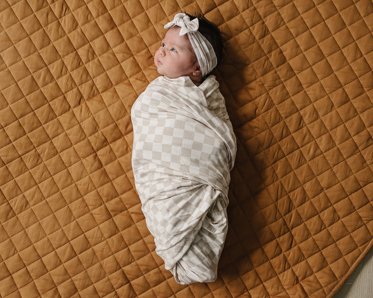 Taupe Checkered Bamboo Stretch Swaddle Blanket