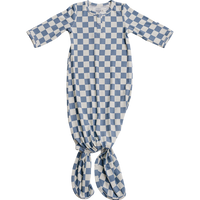 Blue Checkered Ribbed Bamboo Knot Gown