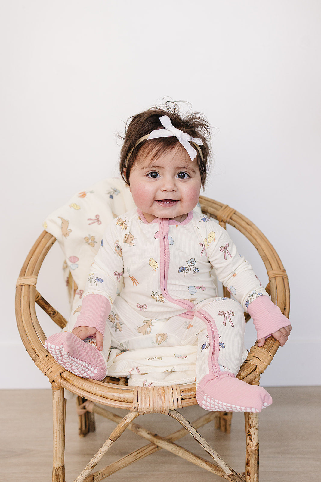 Pink Bunny Ribbed Bamboo Zipper Romper