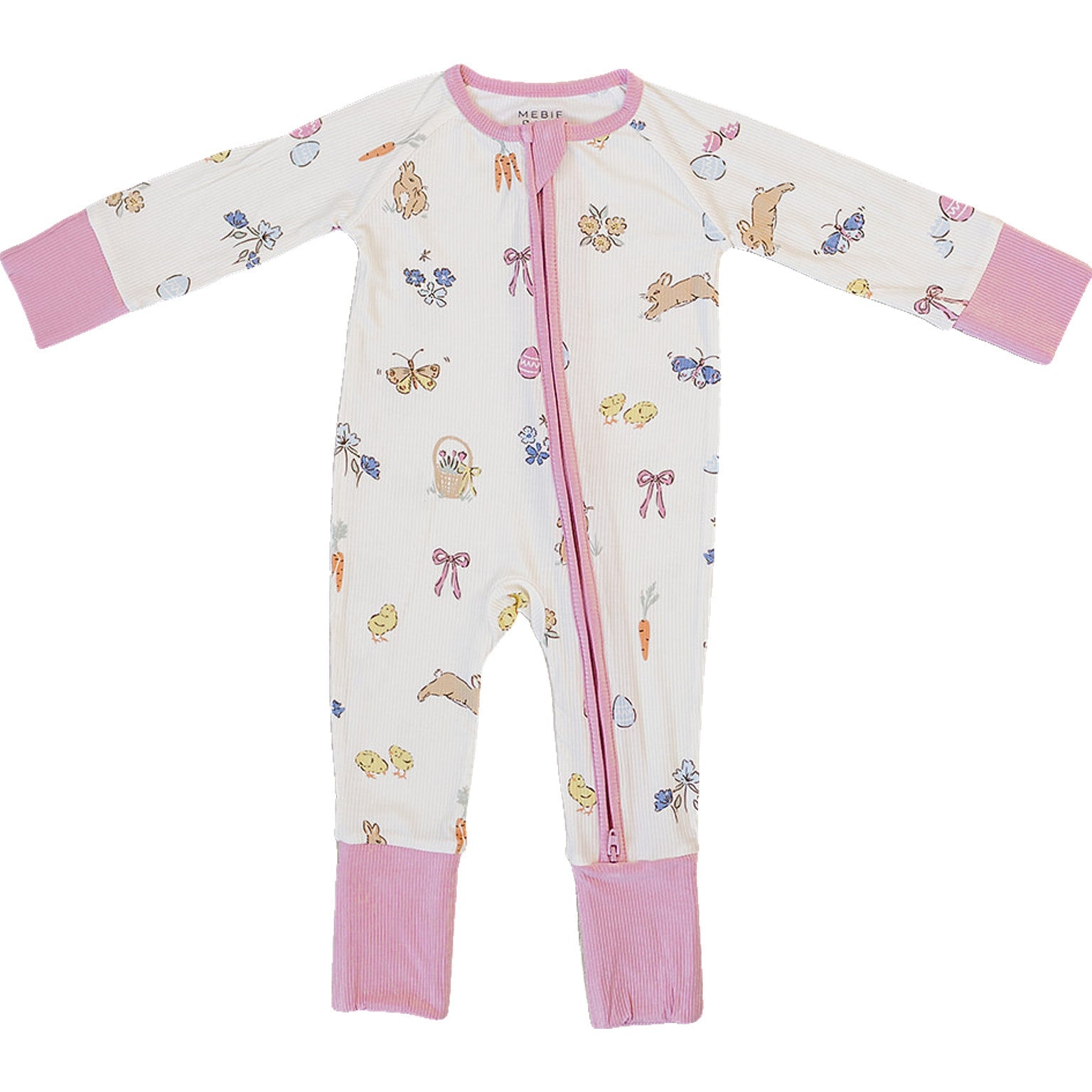 Pink Bunny Ribbed Bamboo Zipper Romper