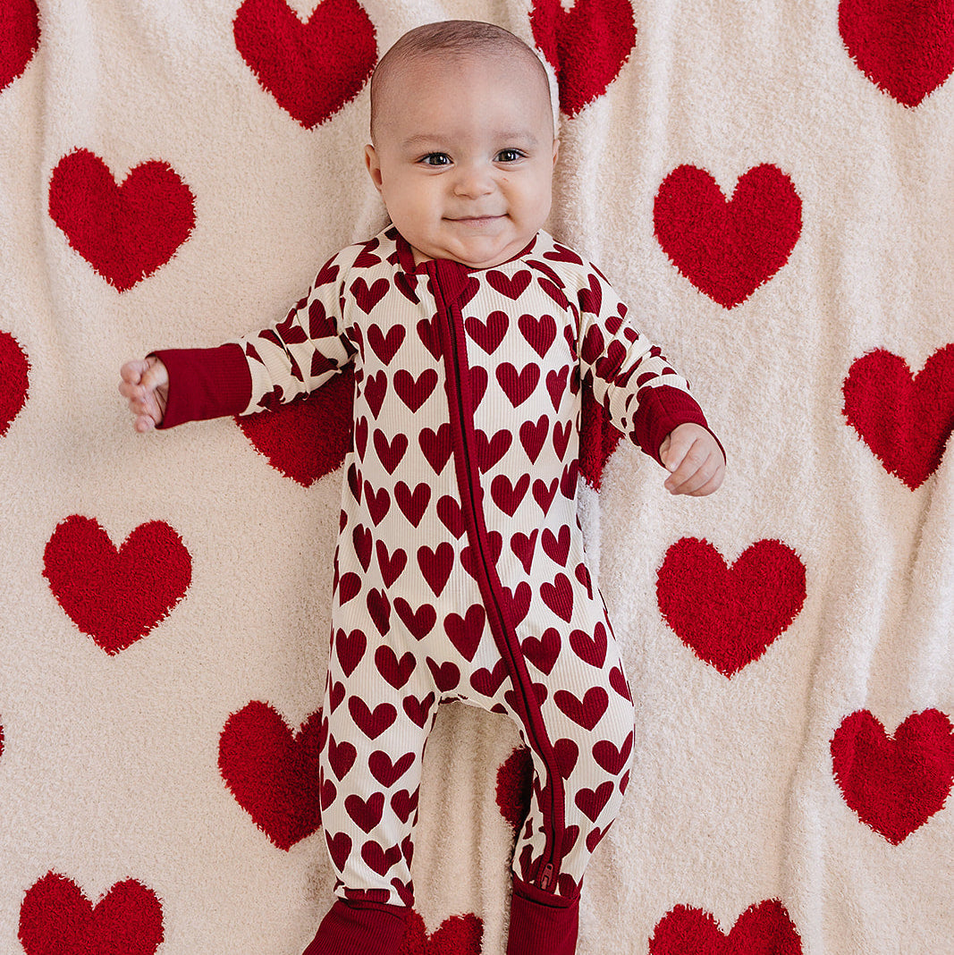 Hearts Ribbed Bamboo Zipper Romper