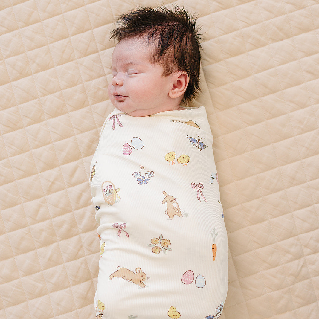 Pink Bunny Ribbed Bamboo Stretch Swaddle Blanket