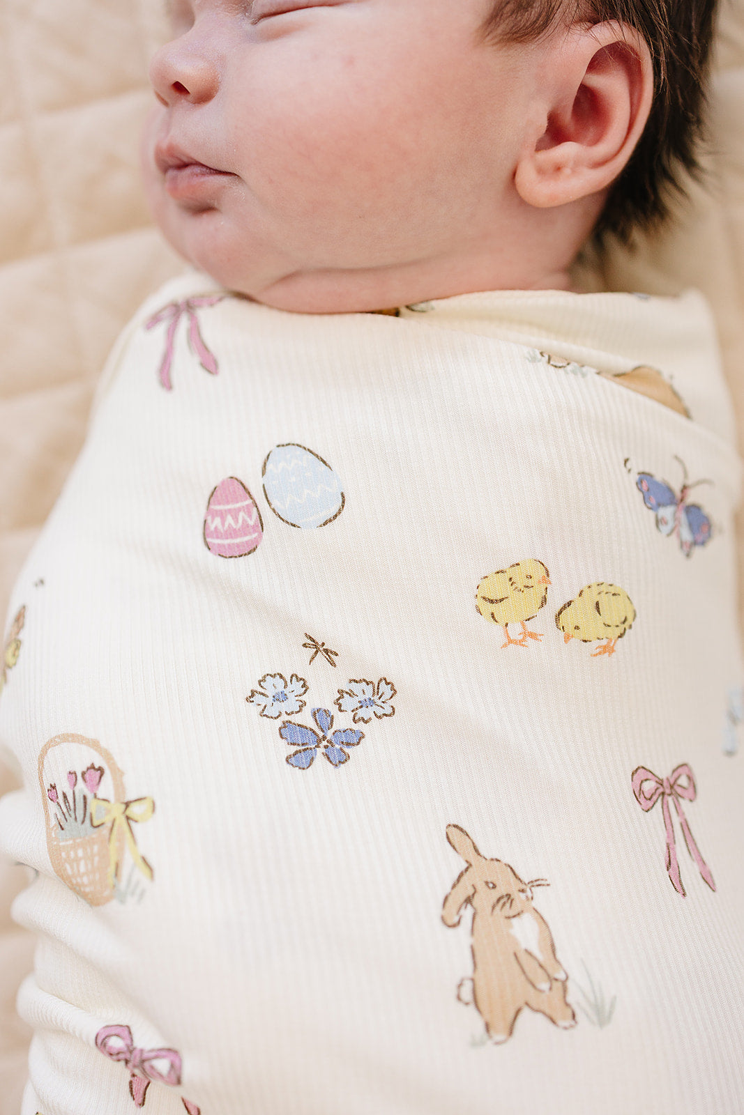 Pink Bunny Ribbed Bamboo Stretch Swaddle Blanket