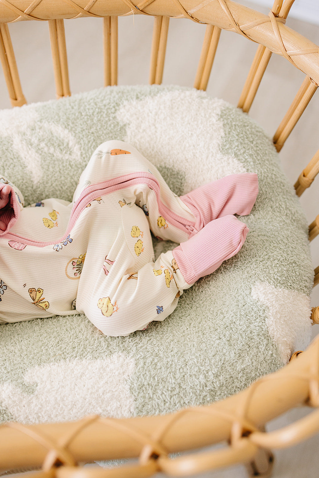 Pink Bunny Ribbed Bamboo Zipper Romper