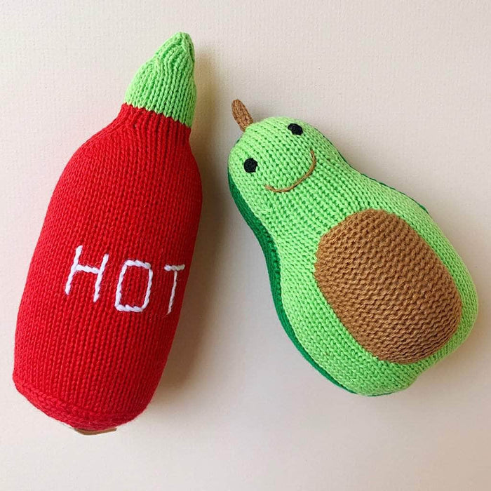 Knit Avocado and Hot Sauce Rattles