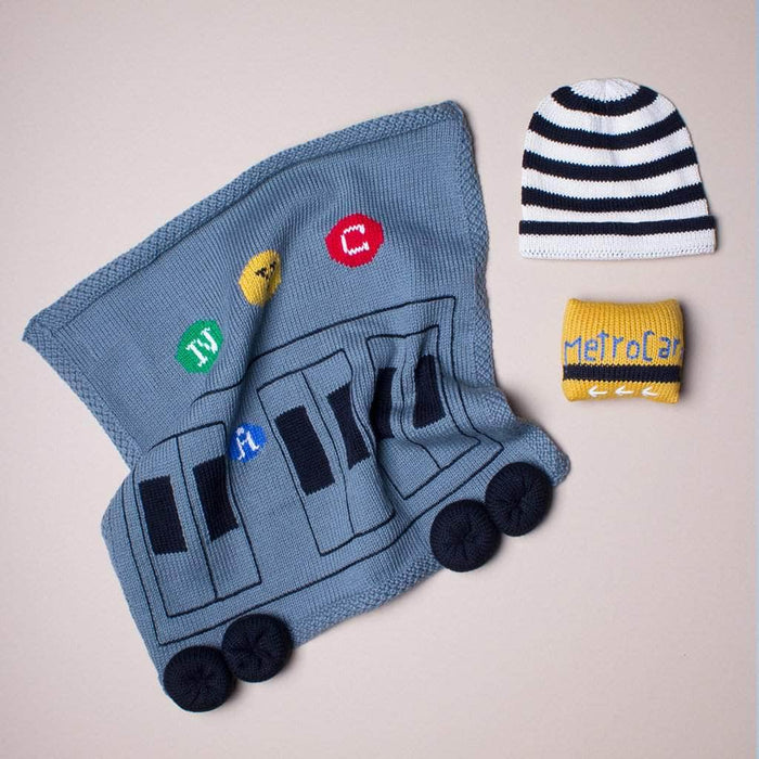 NYC Subway Gift Set - Subway Lovey Blanket, MetroCard Rattle + Hat