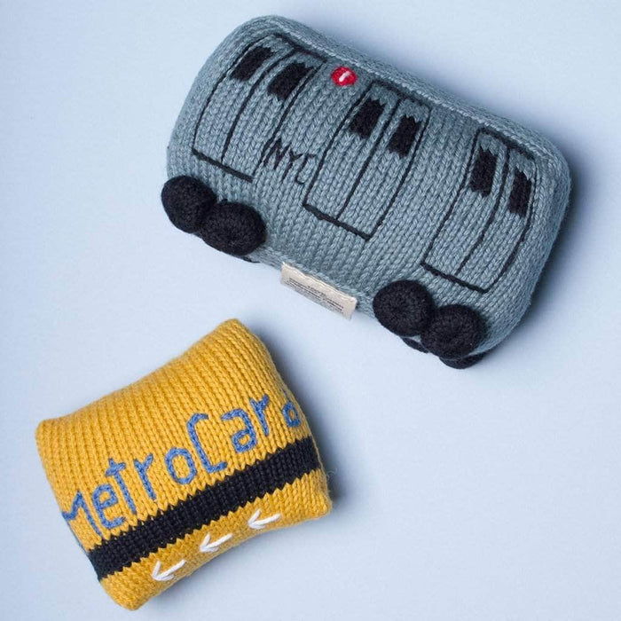 Train Car and MetroCard Knit Rattles