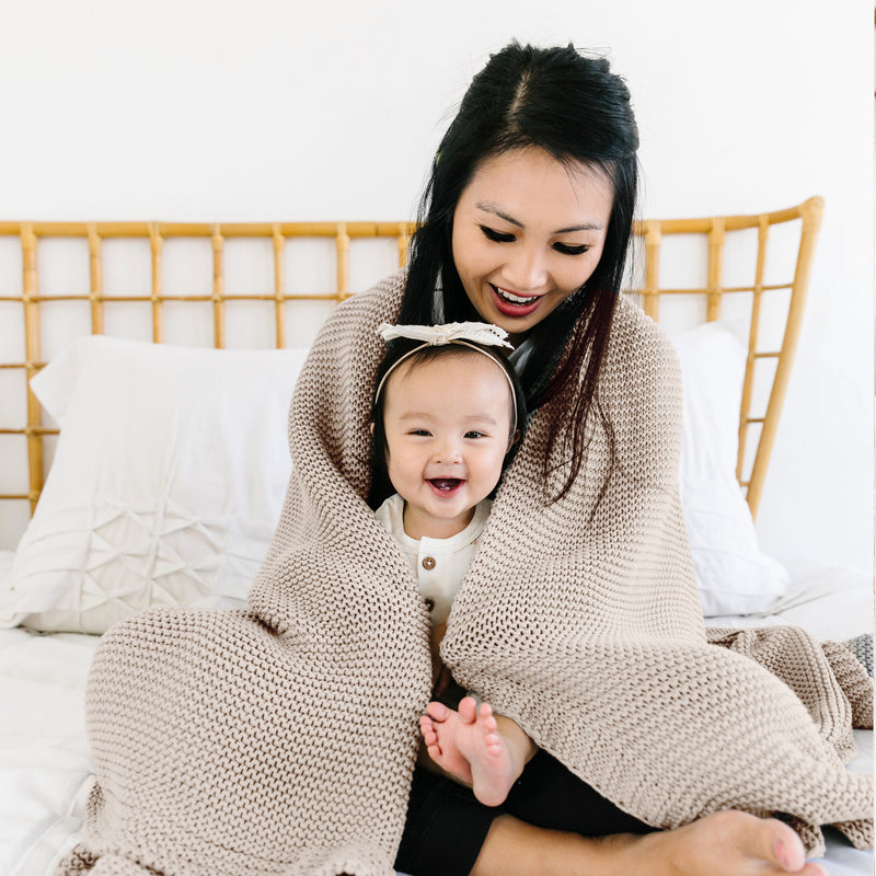 Beige Chunky Knit Throw Blanket