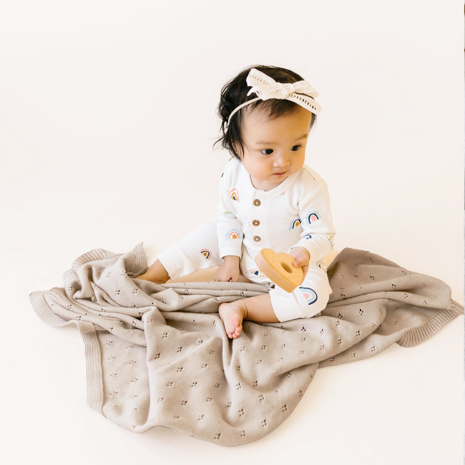 Beige Organic Cotton Pointelle Baby Blanket