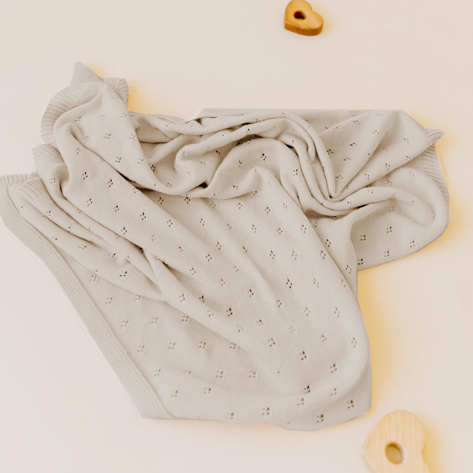 Beige Organic Cotton Pointelle Baby Blanket