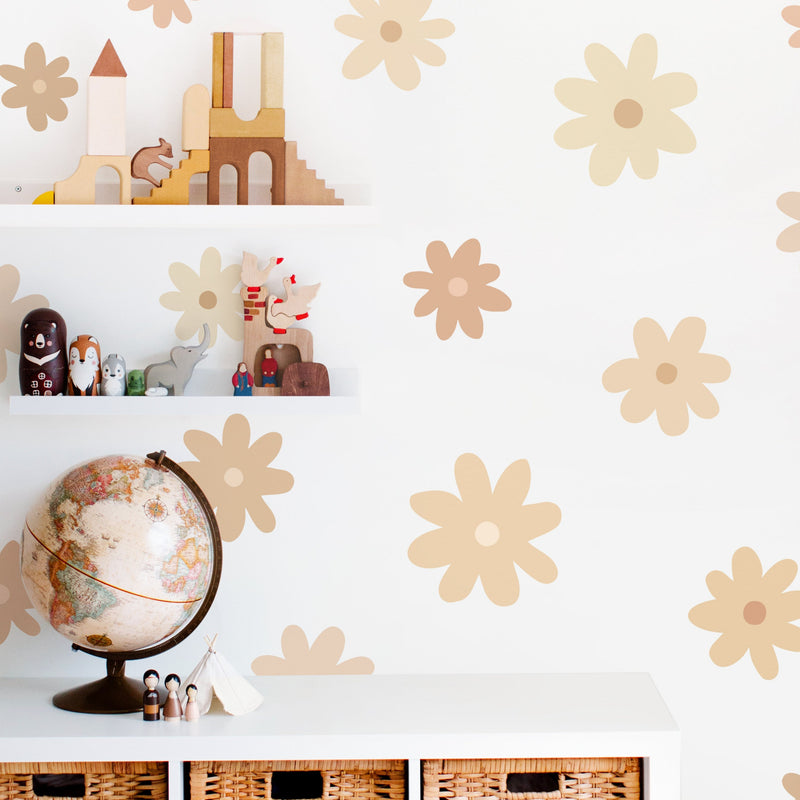 Beige Daisies Fabric Wall Decal Set