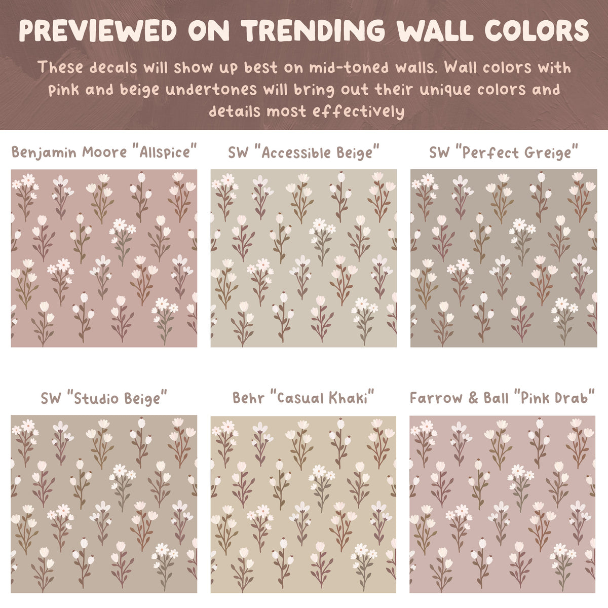 Floral Bunch Fabric Wall Decals - Mocha Mist