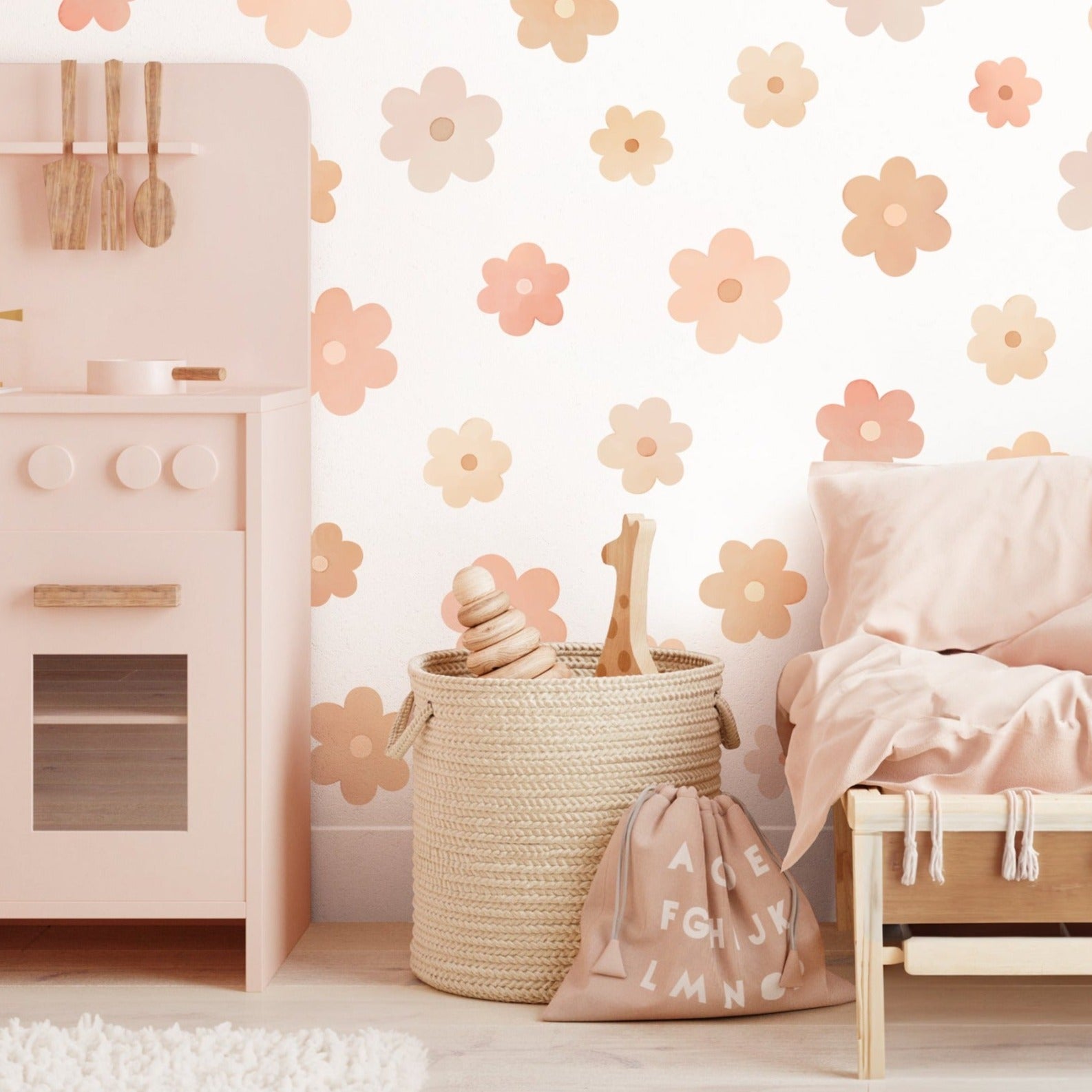daisies printed watercolor floral wall decals