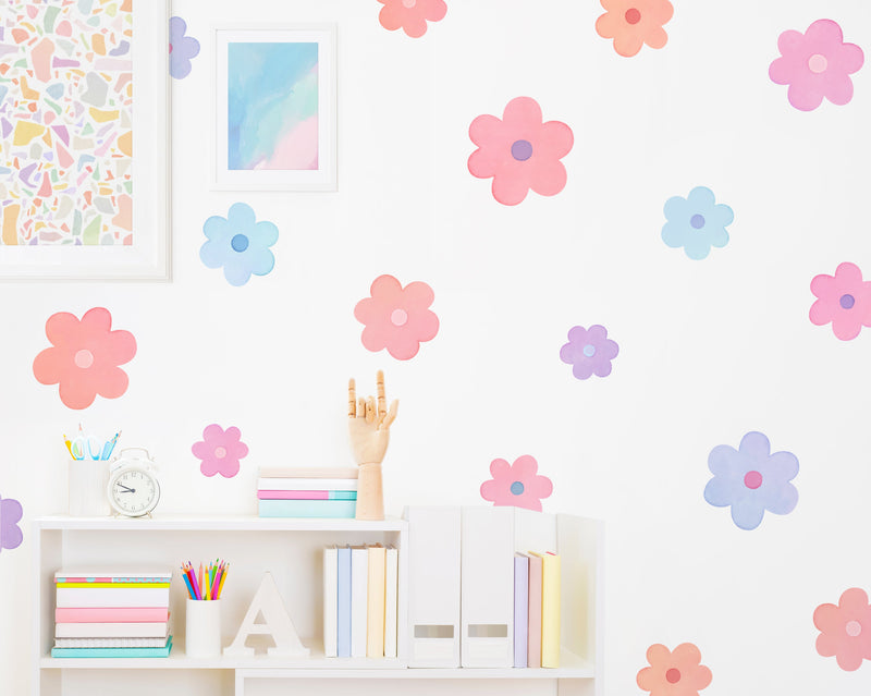 Watercolor Daisies Fabric Wall Decal Set - Sunset
