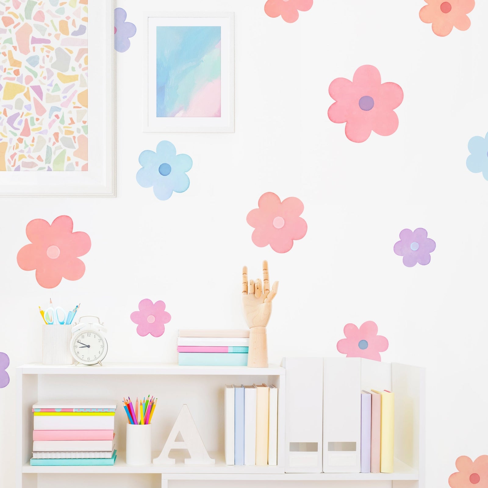 Watercolor Daisy Fabric Wall Decals - Sunset