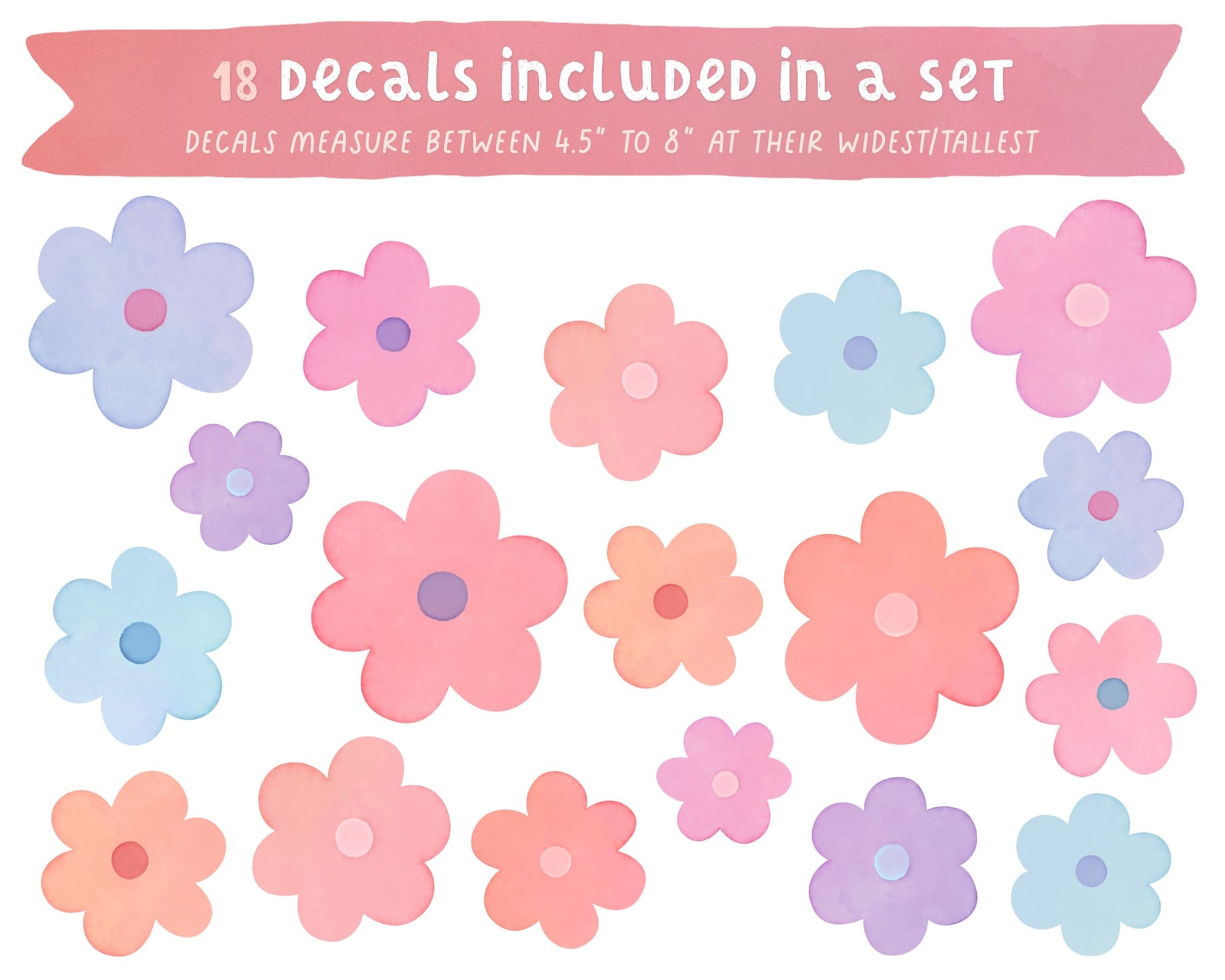 Watercolor Daisy Fabric Wall Decals - Sunset