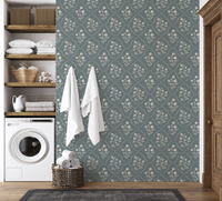 Navy Floral and Lattice Patterned Wallpaper