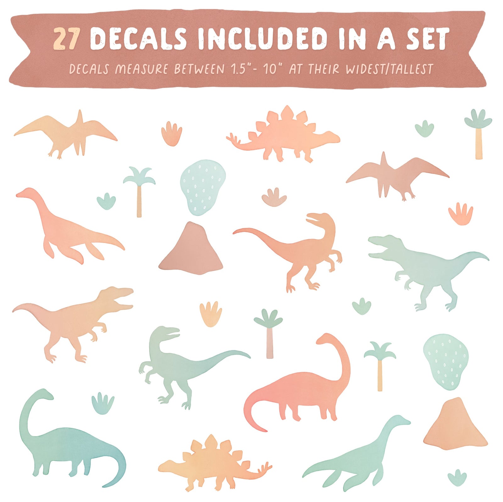 Pastel Watercolor Dino Fabric Wall Decals