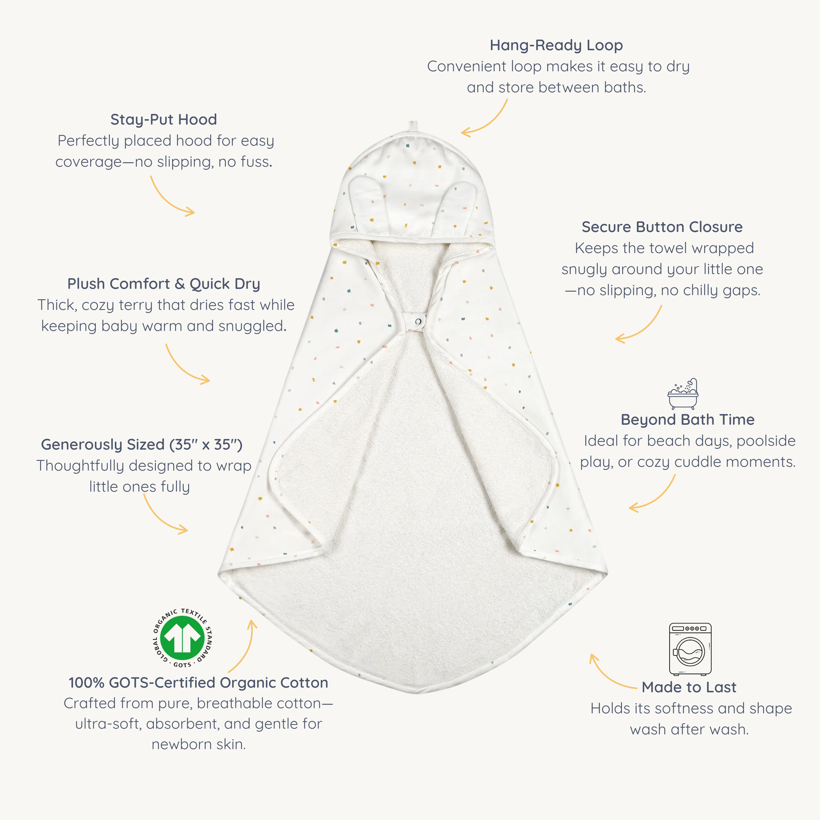 Dotty Organic Baby Hooded Towel