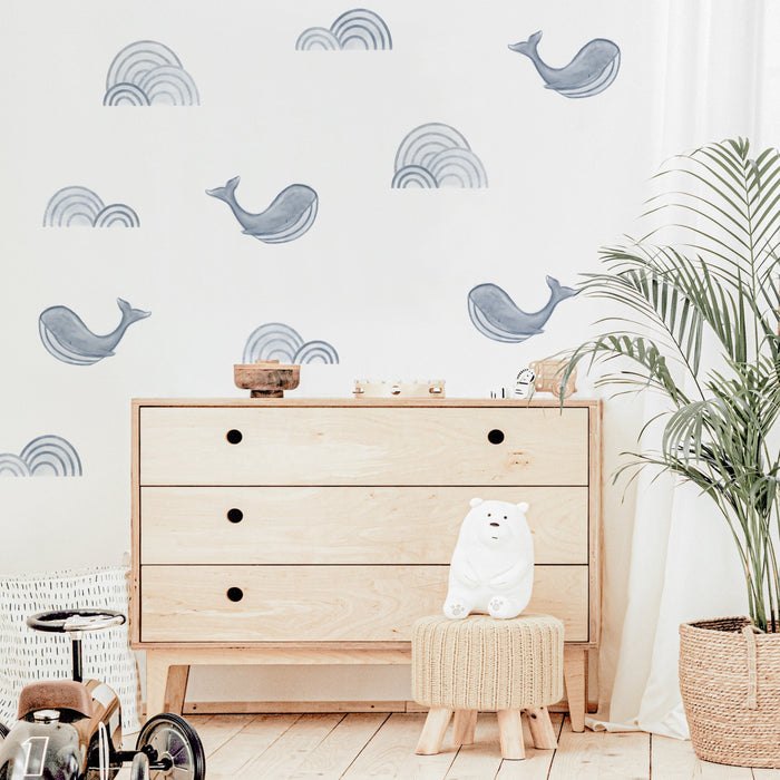 Retro Waves + Whales Wall Decal Set